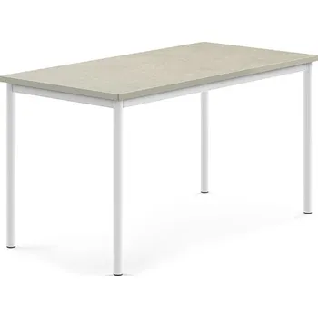 Jídelní stůl Stůl SONITUS, 1400x700x720 mm, bílé nohy, deska s linoleem, šedá