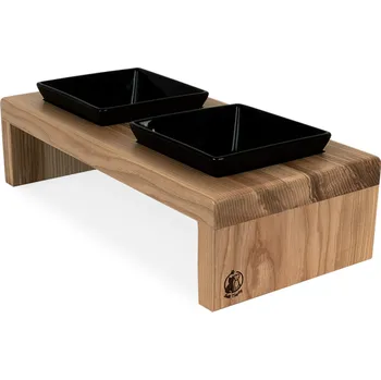 Miska pro psa Svět Tlapky Stojan na 2 keramické misky pro kočku INKA PLUS Dřevina nebo odstín: Černá (odstín), Průměr miska (rozměr): miska 14 x 14cm (40 x 20cm), Výška: 10cm (střední plemeno)