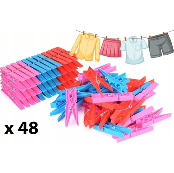 Kolíček na prádlo SADA 48 KUSŮ KOLÍČKY SPONKY NA PRANÍ PRÁDLA OBLEČENÍ SILNÉ ŽABKY BARVA