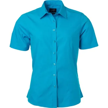 Pánská košile James & Nicholson Košile JN 679, popelínová, krátký rukáv, dámská COT02067944001-turquoise S Tyrkysová
