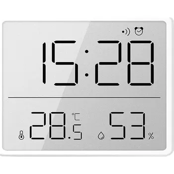 8218 domácí mini teploměr, vlhkoměr a budík 3v1 s velkým displejem Černá