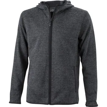 pracovní mikina James & Nicholson Mikina JN 589 s kapucí, na zip, fleecová, pánská COT020589i8513-dark melang 3XL Melange tmavá/černá