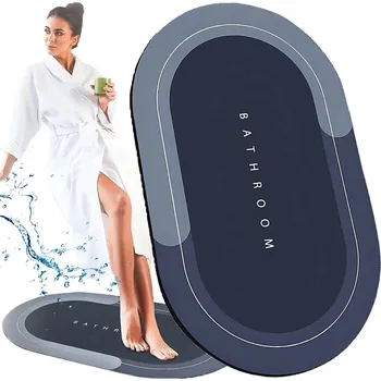 Koupelnová předložka KOUPELNOVÁ PŘEDLOŽKA PROTISKLUZOVÁ RYCHLESCHNOUCÍ OVÁL KOUPELNOVÝ KOBEREC 60X40CM MODRÁ