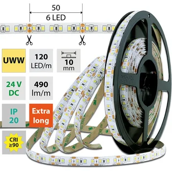 LED páska LED pásek SMD2835 UWW, 120LED/m, 7W/m, DC 24V, 490lm/m, CRI90, IP20, 10mm, 50m