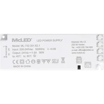 Napájecí zdroj pro osvětlení Ultra tenký, Smart LED napájecí zdroj, 36W/24 V/1,5 A s 4 mini konektory 91505-FP max. 3 A/ výstup, 200-240V AC, PF>0,95, bílý, řídící a synchronizační konektor, 144 x 50 x 18 mm