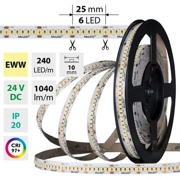 LED páska LED pásek SMD2835 EWW, 240LED/m, 14,4W/m, DC 24V, 1040lm/m, CRI97, IP20, 10mm, 50m