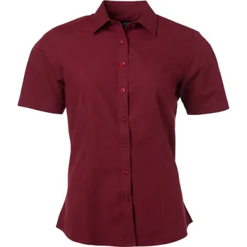 Pánská košile James & Nicholson Košile JN 679, popelínová, krátký rukáv, dámská COT02067905405-wine 2XL Vínová