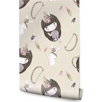 Fototapeta Tapeta pro holčičku INDIÁNKY Králíčci Pírka