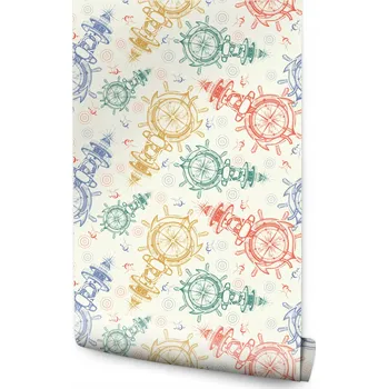 Fototapeta Dětská tapeta Kompasy Kotvy Maják Moře
