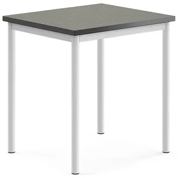 Jídelní stůl Stůl SONITUS, 700x600x720 mm, bílé nohy, deska s linoleem, tmavě šedá