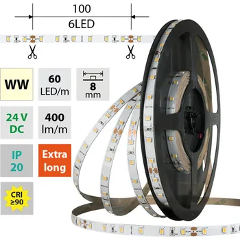 LED páska McLED LED pásek - sada 7 m, 60 LED/m, WW, 4,8 W/m, DC 24V, 400 lm/m, CRI90, IP20, 8 mm, vodič 3 m