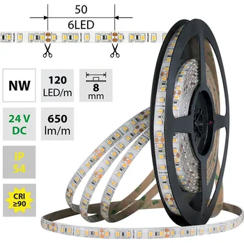 LED páska LED pásek SMD2835 NW, 120LED/m, 9,6W/m, DC 24V, 650lm/m, CRI90, IP54, 8mm, 5m