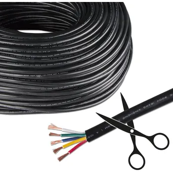 Průmyslové svítidlo 5-žilový kulatý PVC kabel AWG 18/0,85 mm², půměr 7,3 mm, černý plášť, černá/zelená/červená/modrá/bílá