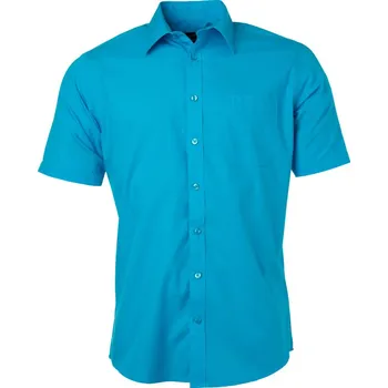 Pánská košile James & Nicholson Košile JN 680, popelínová, krátký rukáv COT02068044002-turquoise M Tyrkysová
