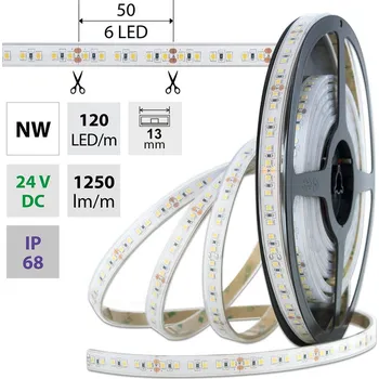 LED páska LED pásek SMD2835 NW, 120LED/m, 14W/m, 1250lm/m, IP68, DC 24V, 13mm, 5m