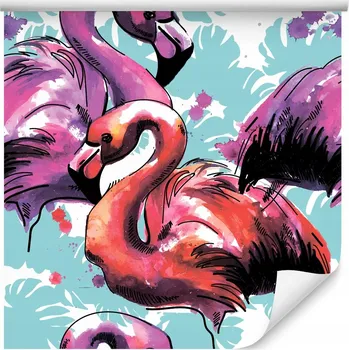 Fototapeta Tapeta do obývacího pokoje Malované abstraktní PLAMEŇÁCI