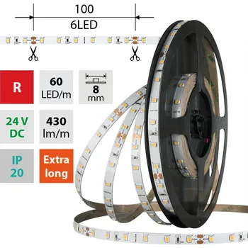 LED páska LED pásek SMD2835 R, 60LED/m, 4,8W/m, DC 24V, 120lm/m, IP20, 8mm, 5m