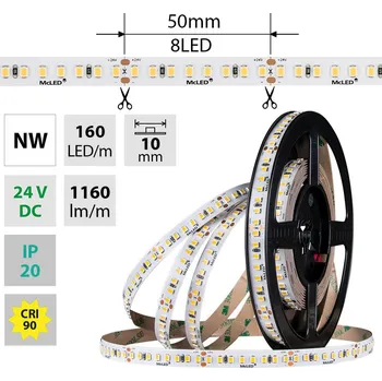 LED páska LED pásek SMD2835 NW, 160LED/m, 9W/m, DC 24V, 1160lm/m, CRI90, IP20, 10mm, 5m