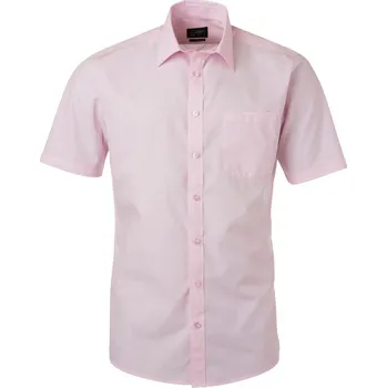Pánská košile James & Nicholson Košile JN 680, popelínová, krátký rukáv COT02068004013-light pink 3XL Růžová světlá