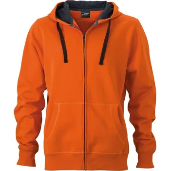 pracovní mikina James & Nicholson Mikina JN 595 s kapucí na zip, těžká, pánská COT020595i6913-dark orange 3XL Oranžová tmavá/šedá