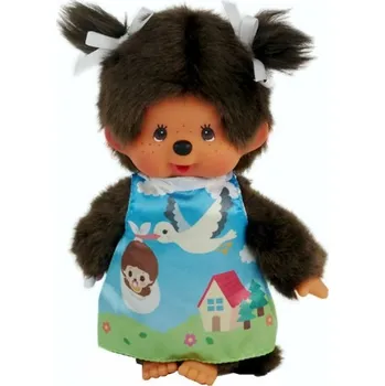 Monchhichi Plyšák 20 cm, Dívka s čapími šaty a copánky