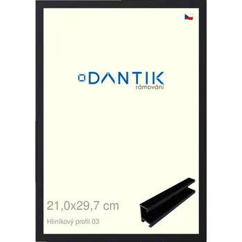 Rám na obraz DANTIK rámeček 21x29,7 | ALU profil 7003 Černá matná (Sklo Čiré) (Vyrobeno s láskou u nás v DANTIKU)