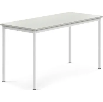 Jídelní stůl Stůl SONITUS, 1400x600x720 mm, bílé nohy, HPL deska tlumící hluk, šedá