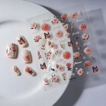 samolepka Samolepky na nehty 3D Samolepící konvexní vzory MOTÝLI KVĚTINY