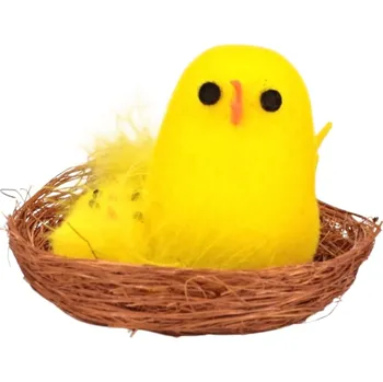 Velikonoční dekorace Kuře v hnízdě 6,5 cm žluté, balení 12 ks