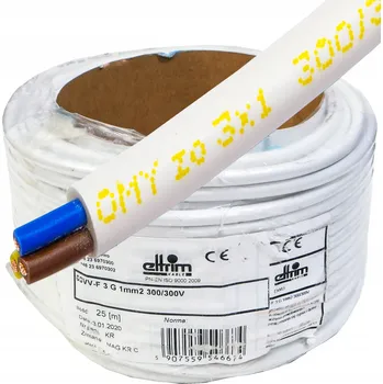 elektrický kabel Kabel OMY 3x1 mm 300/300V Měděný lankový vodič CU, 25 m, kulatý