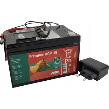 Ohradník Gelový akumulátor AGM pro elektrický ohradník, pastvinu 12V 15Ah s nabíječkou