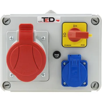 Elektrická zásuvka STAVEBNÍ ROZVADĚČ 1 X 400V 32A/5P + 1 X 230V 16A + HLAVNÍ VYPÍNAČ 0-1 IP44