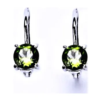 Drahý kámen Zlaté náušnice, bílé i žluté zlato, přírodní Vltavín 5 mm - NK 1251