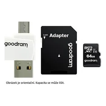 Počítač GOODRAM microSDXC karta 64GB M1A4 All-in-one (R:100/W:10 MB/s), UHS-I Class 10, U1 + Adapter + OTG c