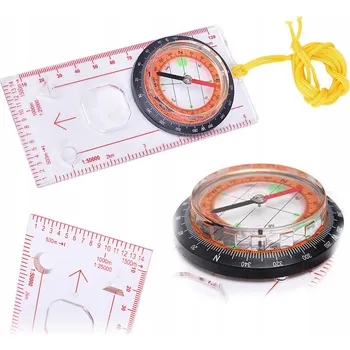 Mapový kompas kartografický s destičkou, lupa, buzola, šňůra, cestovní dárek