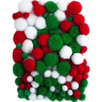 Vánoce Plyšové pompomy mix velikostí 140ks - vánoční barvy