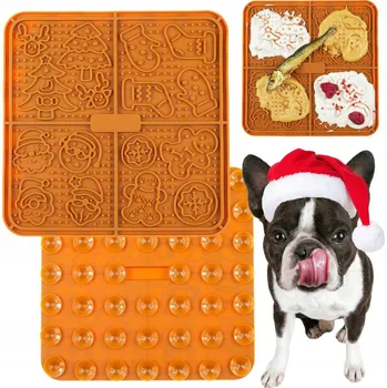 Miska pro psa Lízací podložka pro psa kočku vánoční s přísavkami na pamlsky, sváteční design