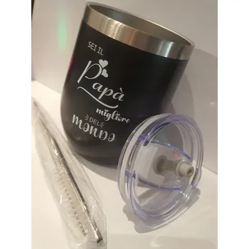 KUBEK DO KAWY HERBATY WINA ZE STALI OCELI ELEGANTNÍ SE SLÁMKOU