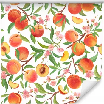 Fototapeta Tapeta Ovoce broskve Listy Květy do Kuchyně