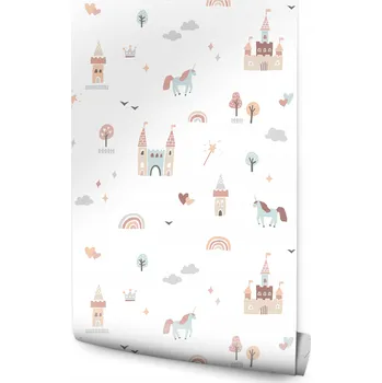 Fototapeta Tapeta pro děti, mraky duha jednorožci z pohádky