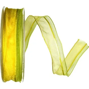 Stuha Stuha organzová PROMENADE GREEN žluto zelená 25mm x 20m A ( 6,-Kč/m ) (Organzová stuha, žluto-zelená, s drátkem v obou okrajích )