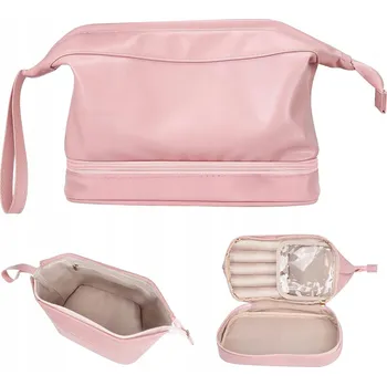 Kosmetická taška KOŽENÁ CESTOVNÍ KOSMETICKÁ TAŠKA VELKÁ – PUDROVÁ RŮŽOVÁ