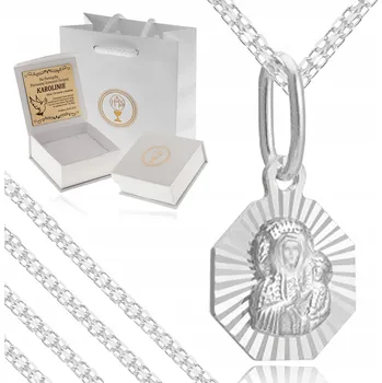 Řetízek STŘÍBRNÝ ŘETÍZEK K PRVNÍMU SVATÉMU PŘIJÍMÁNÍ A MEDAILON Panna Maria Čenstochovská STŘÍBRO 925