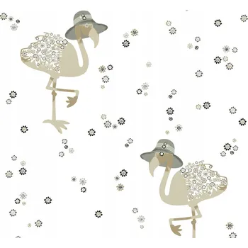 Tapeta Tapeta na zeď béžovo-šedá plameňáci pro děti