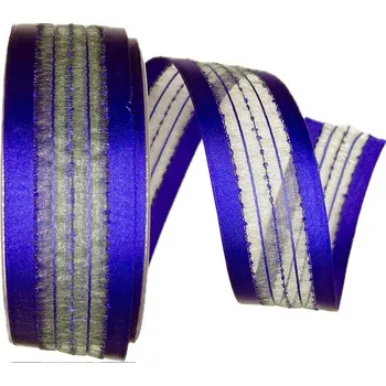 Stuha Stuha saténová SANTIAGO BLUE tmavě modrá A 40mm x 20m (8,-Kč/m) (Stuha saténová, průsvitný pruh, oboulící, s vetkaným vlascem v lemu)