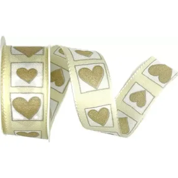 Stuha Stuha valentýnská ALL LOVE CREAM krémová 25mm x 2m (13,-Kč/m) (Stuha svatební, Valentýnská, taftová, jednostranný potisk, s vetkaným vlascem v obou okrajích)