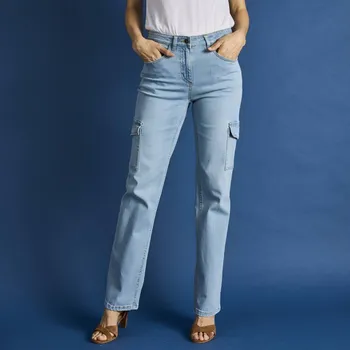 Dámské džíny Cargo rovné strečové džíny sepraná modrá 40