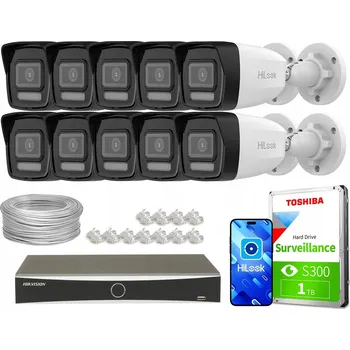 Bezpečnostní kamera Monitorovací sada 10x IPCAM-B2-30DL Full HD PoE MD 2.0 Hilook Hikvision