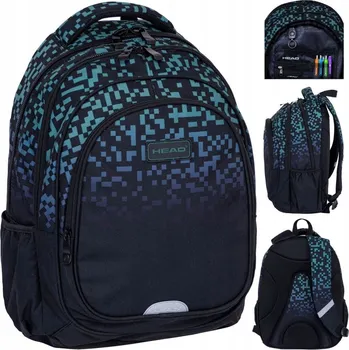 Školní batoh Školní batoh vícekomorový Head černý, odstíny šedé a stříbrné, zelený 27 l