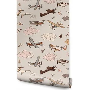 Fototapeta Dětská dekorativní tapeta RETRO Letadla a mráčky